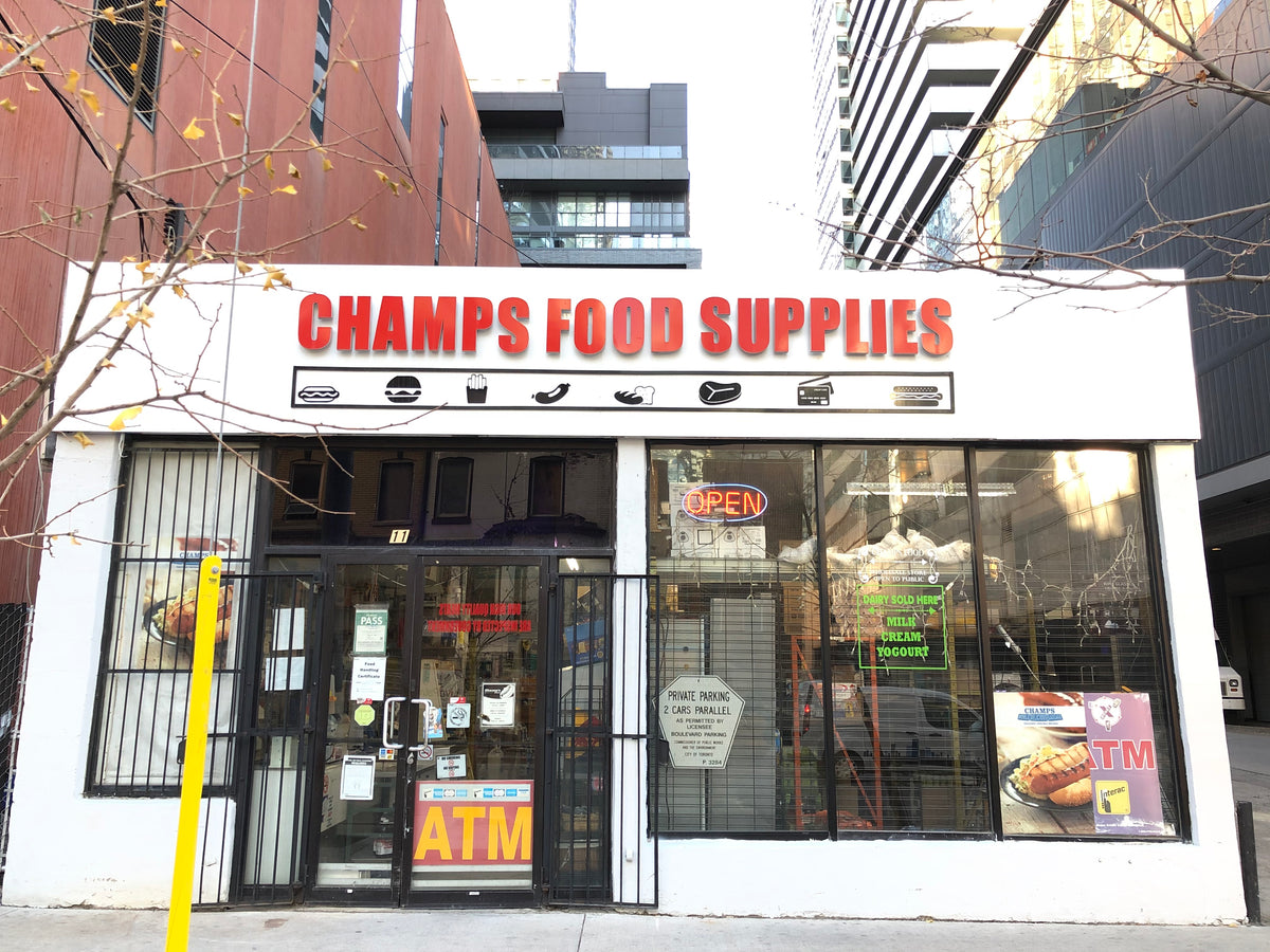 Champs Food Supplies store that sells hots dogs and kitchen supplies. Known for hot dogs, sausages, condiments. Serving the local Toronto and GTA area